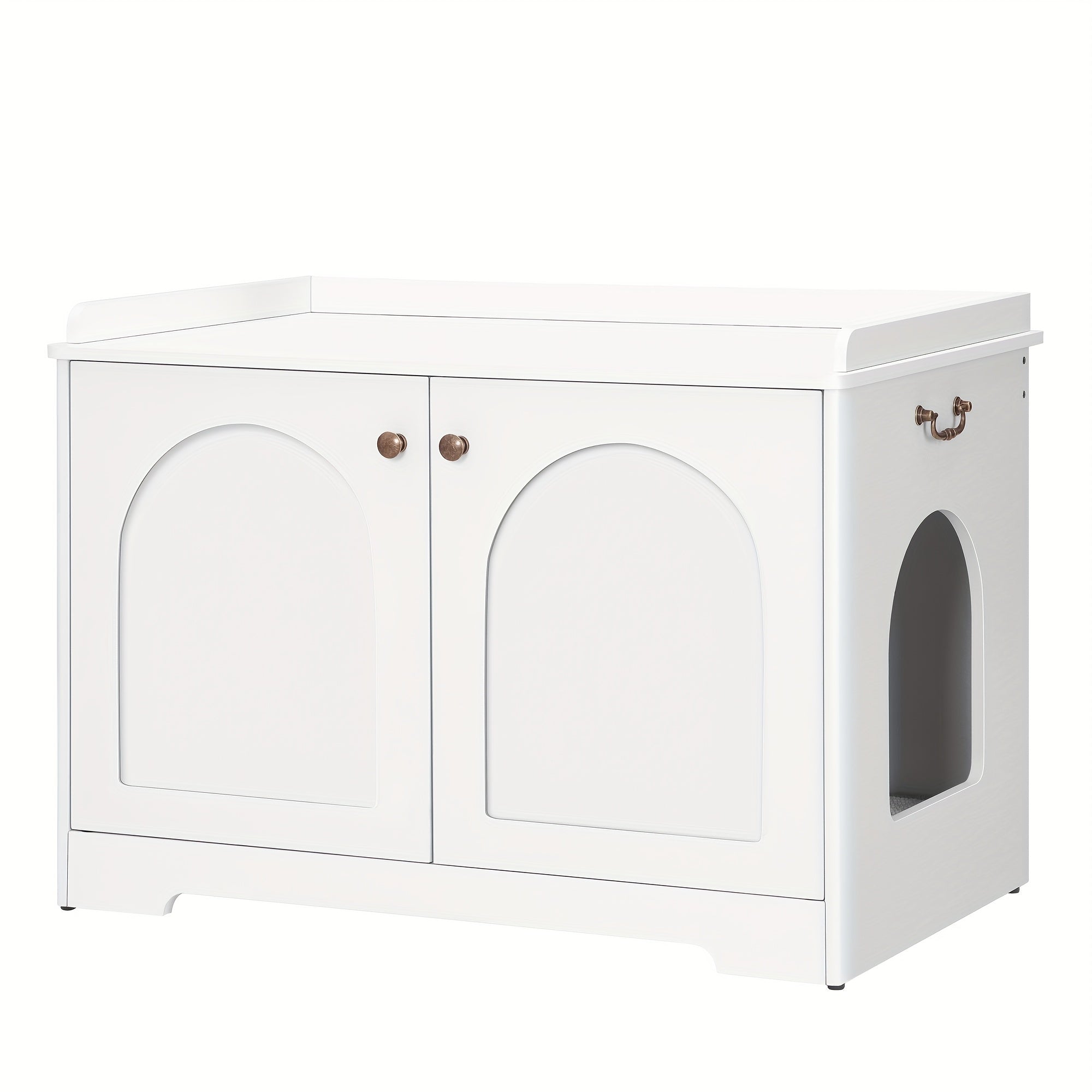 Meuble Litière pour Chat en Bois Blanc – Maison Fermée avec Porte et Poignées (50 × 80 × 57 cm) - MinisPets