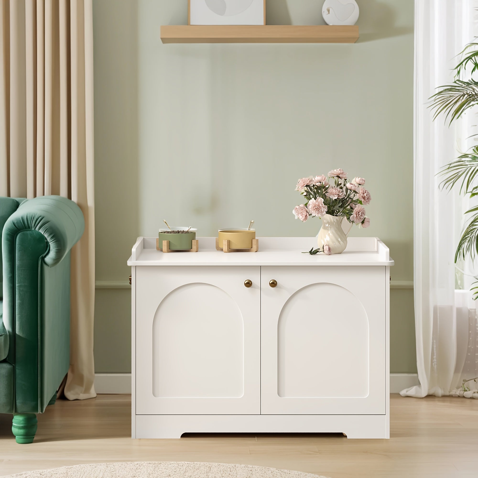 Meuble Litière pour Chat en Bois Blanc – Maison Fermée avec Porte et Poignées (50 × 80 × 57 cm) - MinisPets