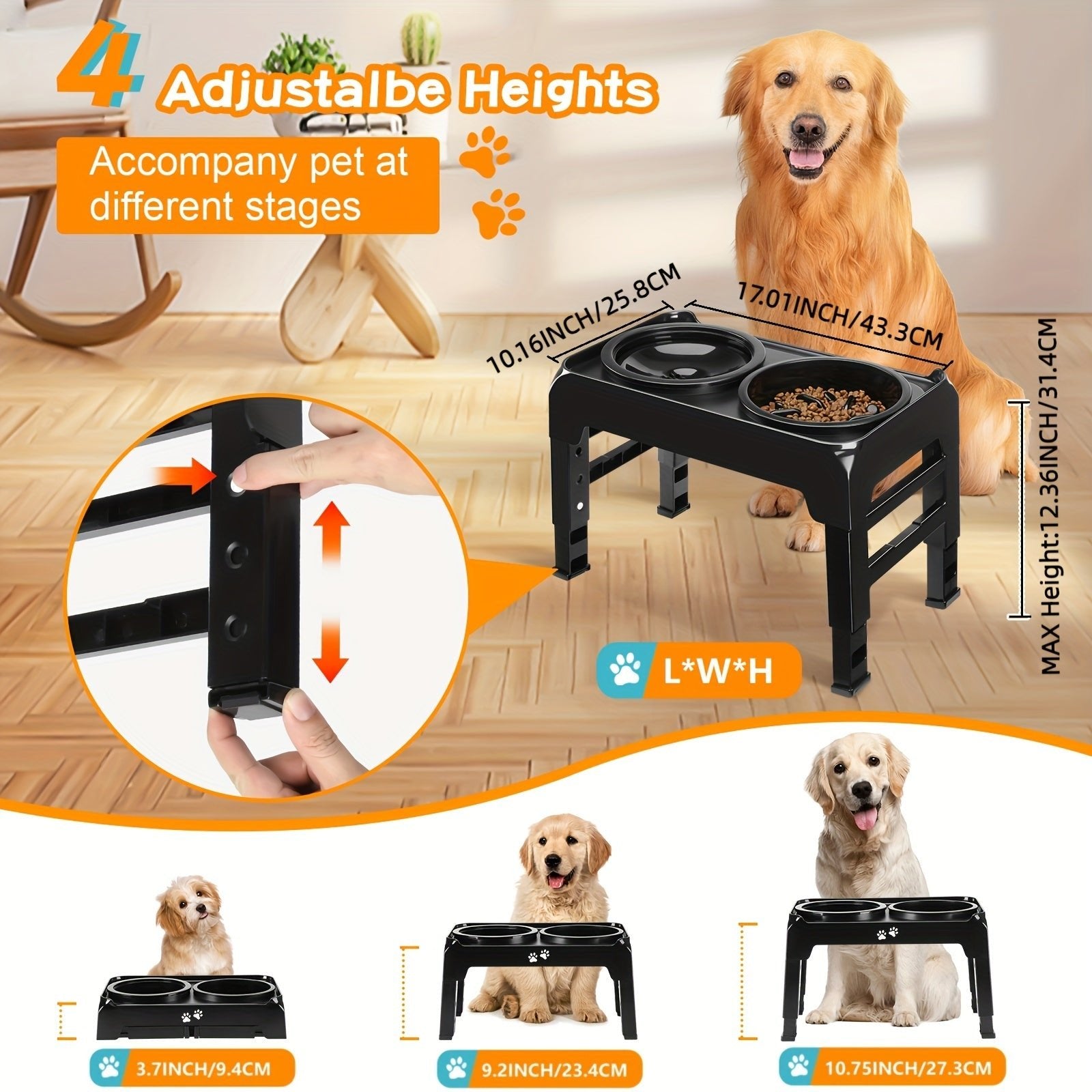 Gamelle anti - glouton surélevée réglable pour chien - MinisPets