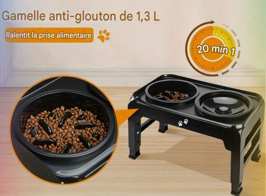 Gamelle anti - glouton surélevée réglable pour chien - MinisPets